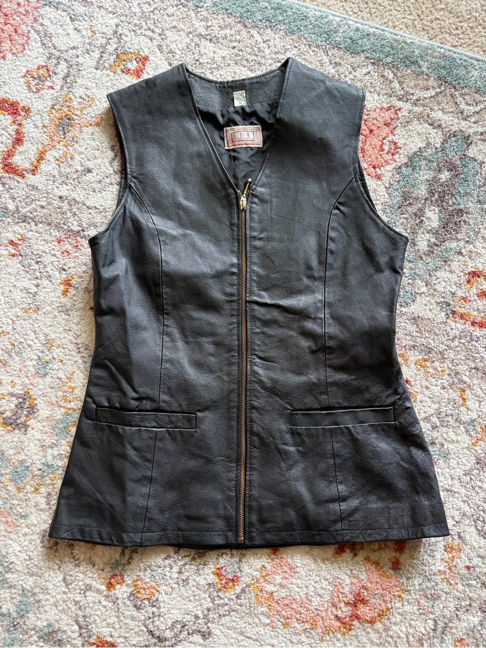 Vintage ADA Black Leather Zip-Front Vest size small